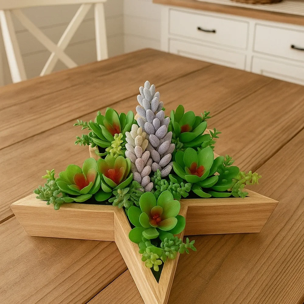 Wooden‎ Star Faux Succulent Arrangement Boho Farmhouse Décor 12”